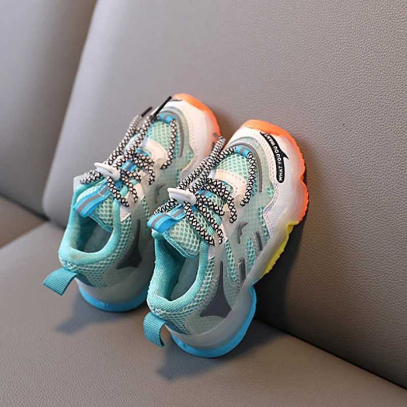 Luninous sports shoes for children 1-3 year old boys and girls coach breathable mesh childrens casual lighting shoes W250207