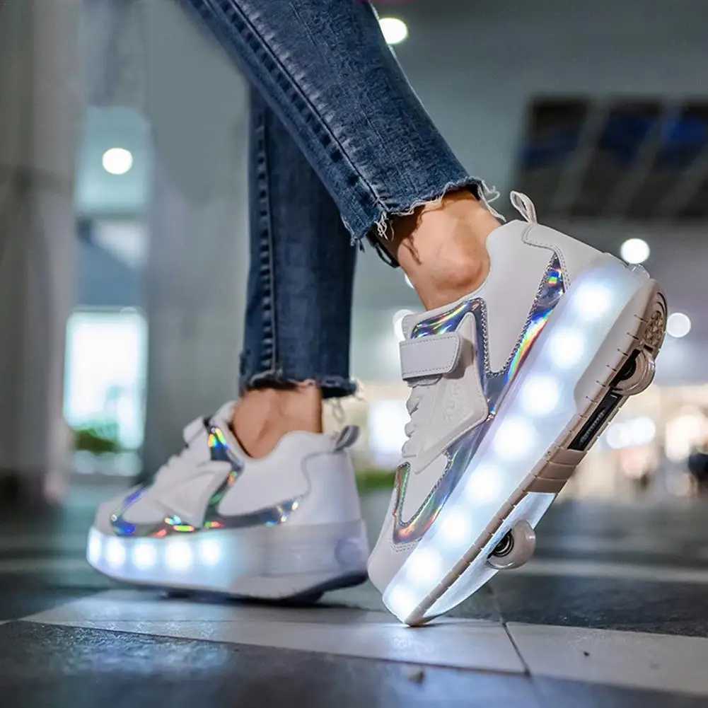 Children Roller Skate Shoes 2 Wheels LED Shoes USB Rechargeable Wheeled Sneakers Luminous Glowing Skating Sneakers Unisex W250207