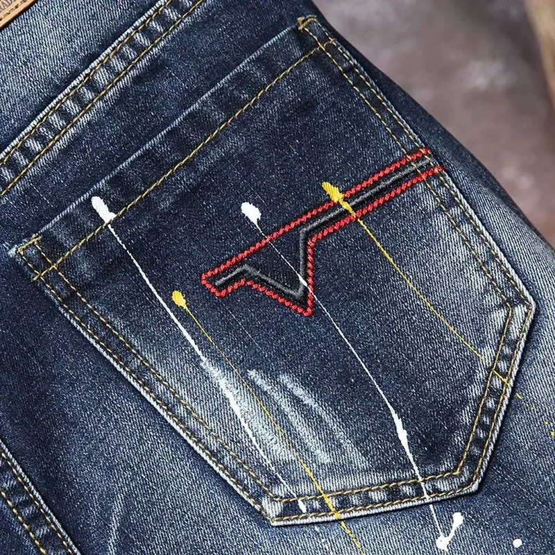 Summer Mens Jeans Trend Beggar Quarter Pants Ripped Denim Shorts Loose Straight Painted 250206