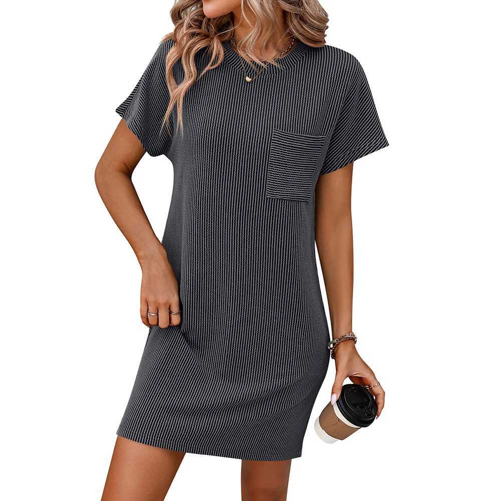 Womens Summer Dress 2024 New Casual Color Blocking Twisted Short Sve Pocket Dress Womens Beach Dress Straight DressXJ2500207
