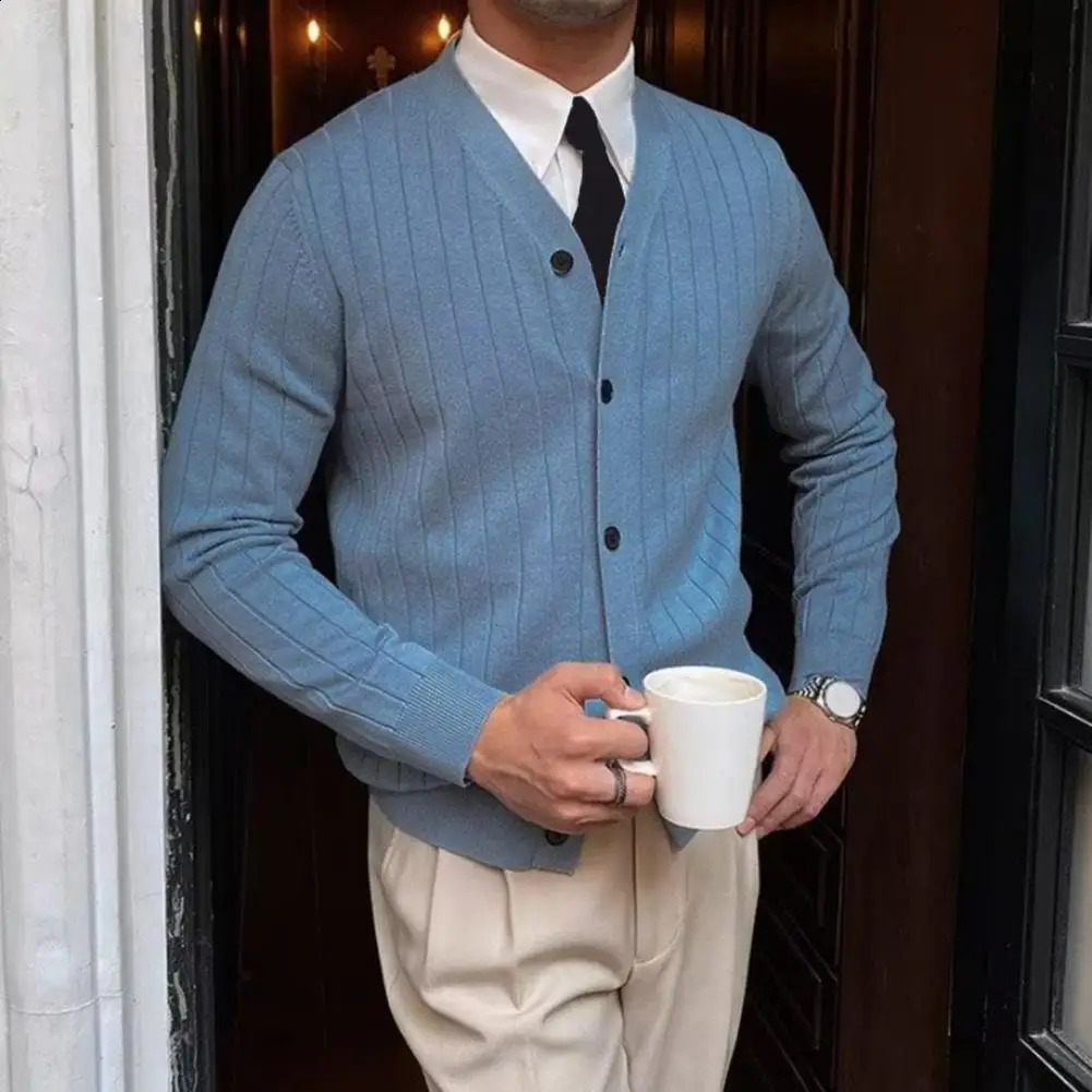 V-neck Cardigan Sweater Mens V Neck Knitted Cardigan Sweater Thick Warm Windproof Coat for Fall Winter Casual Daily Wear 250206