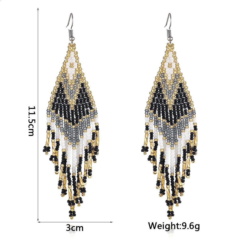Europe and America Bohemia Womens Jewelry Accessories Geometric Colorful Handmade Beads Long Tassel Beaded Weave Boho Earrings 250115