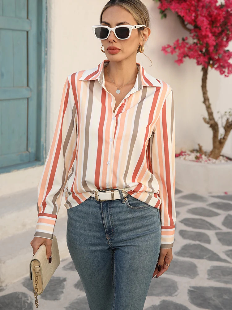 spring office ladies striped shirts Fashion elegant blouse for women Long sleeve Tops blusa mujer 250120