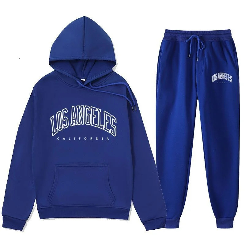 2024 LOS Los Angeles Letter Printed Same Color And Pants Set For Mens AutumnWinter With Velvet Hoodie 250207
