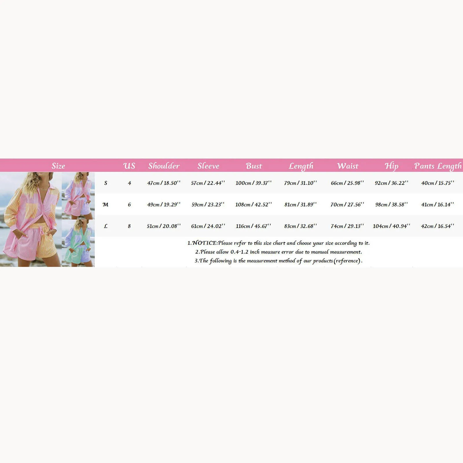 Clothing sets Matching Pocket Color Sleeved Shirt Lapel Striped Suit Long Short Womens Shorts 250206