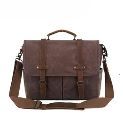 Vintage Men Messenger Bags Waterproof Canvas Shoulder Man Business Crossbody Bag Male Travel Laptop Handbag Candy Genuine Leather