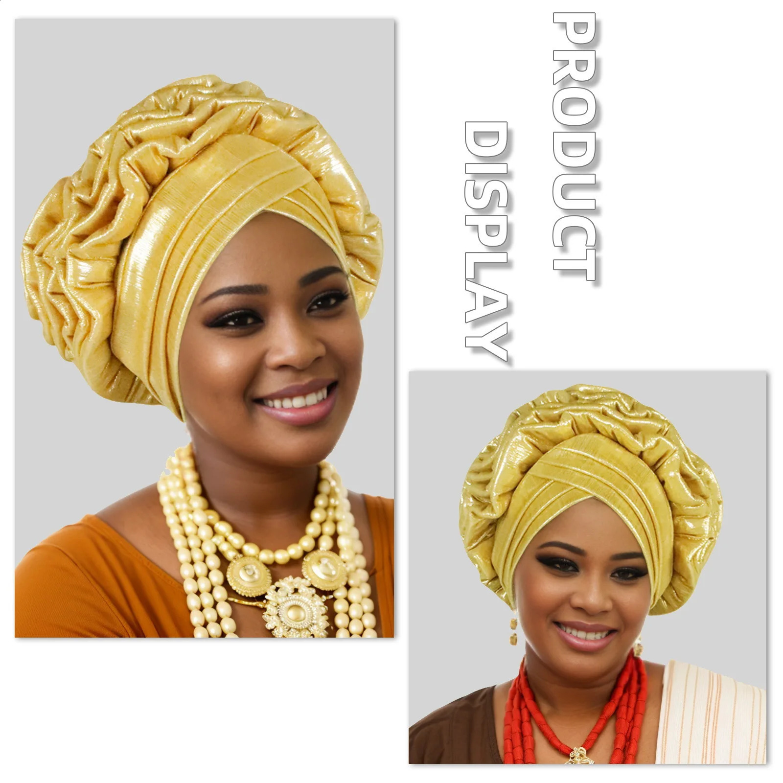 Fashion Women Elastic Ruffle African Turban Cap Lady Head Wraps Nigeria Wedding Auto Gele Headtie Party Headgear Headwear Hat 250207