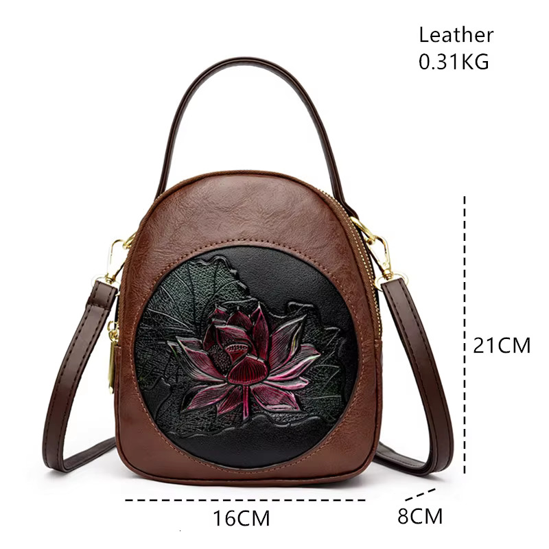 New PU Leather Women Leisure Time Shoulder And Purses Fashionable Lotus Pattern Crossbody Bag Ladies Brand Handbags