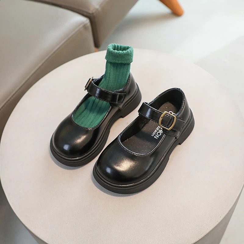 Children Fashion Girls Leather Shoes Versatile Soft Spring and Autumn Black UK Uniform School Shoes Round-toe Brown PU 250206