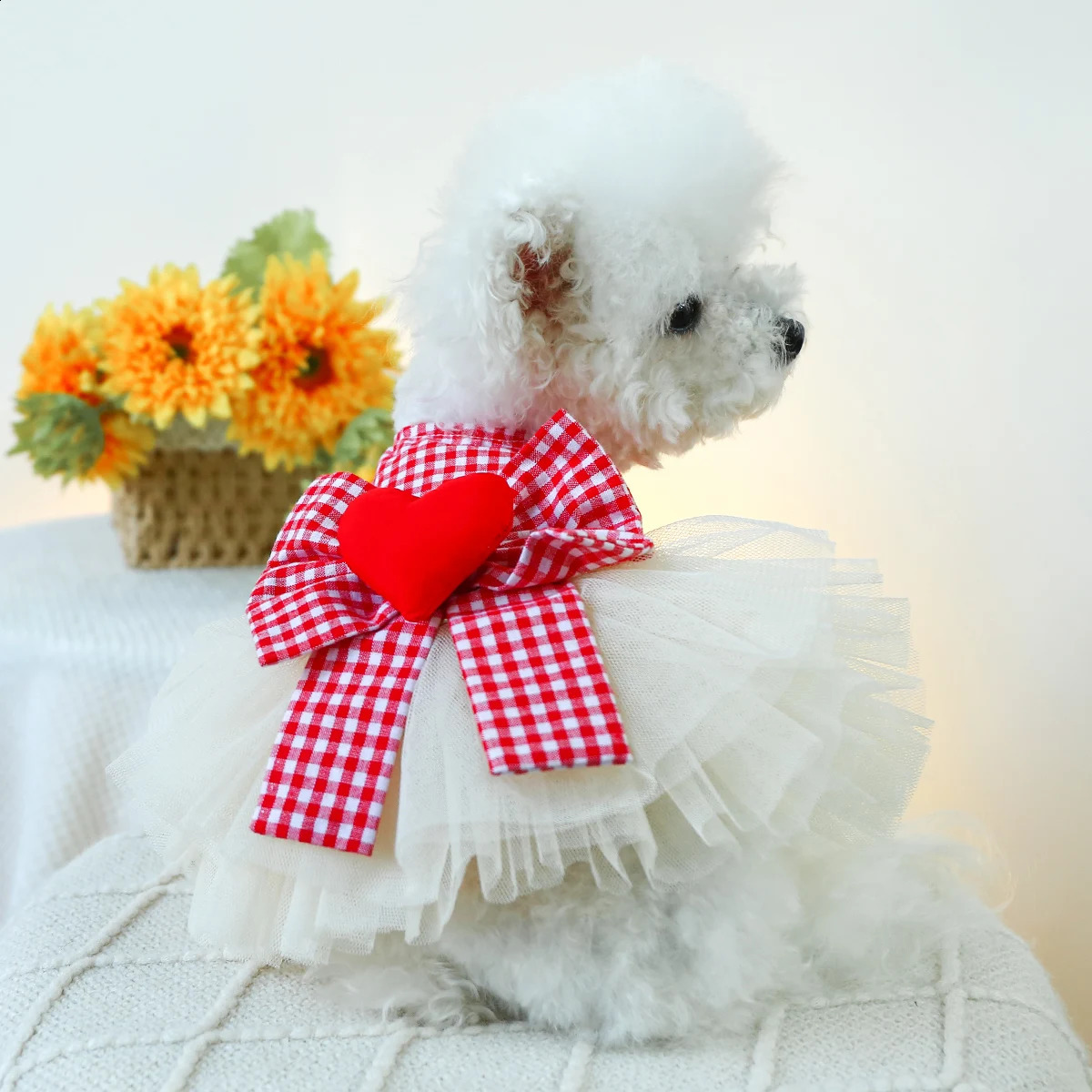 1PC Pet Clothing SpringSummer Red Plaid Valentines Day Love Bow Princess Dress Suitable for Small and Medium sized Dogs 250206