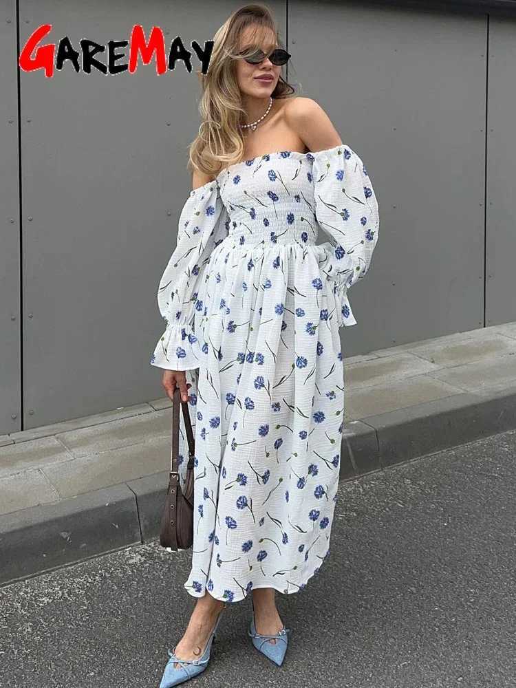 Womens Summer Cotton Dress 100% Ele Ruffle Midi Floral Print Dress with Side Slits Flower Vintage slin Dress for WomenXJ2500207