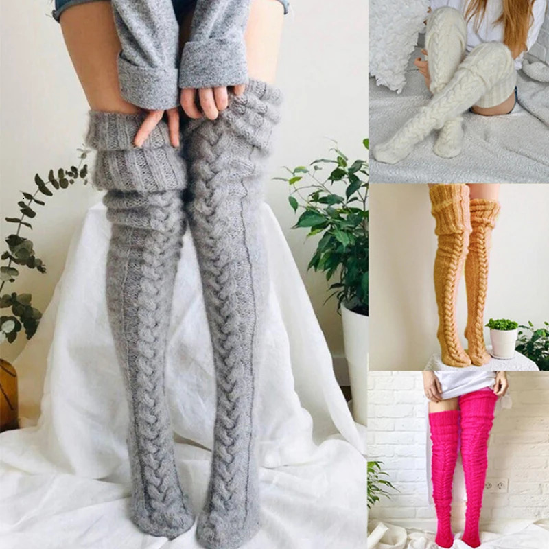 Cute Long Socks Lolita Leg Warmer Knitted Woollen Foot Warmer Stockings Autumn Winter Woman Knee-High Socks Leisure Loose Socks 250121