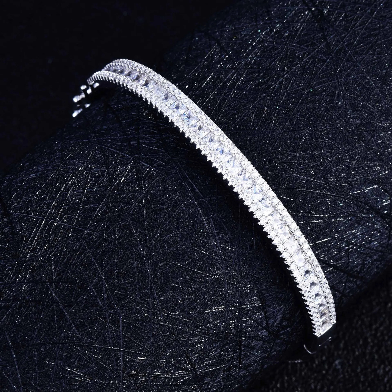 WPB Rainbow Tennis Bangle Women Bright Colour Square Diamond Bangles Women Platinum Plating Zircon Fine Jewelry Girl Gift 250207