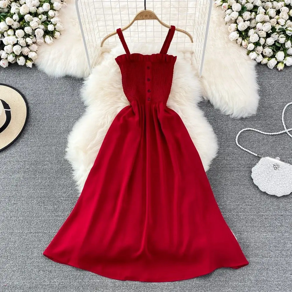 2025 Summer Pregnant Women Dress High Waist Fashion Strap Pregnancy Sleeveless Maternity Solid Color Chiffon 250114
