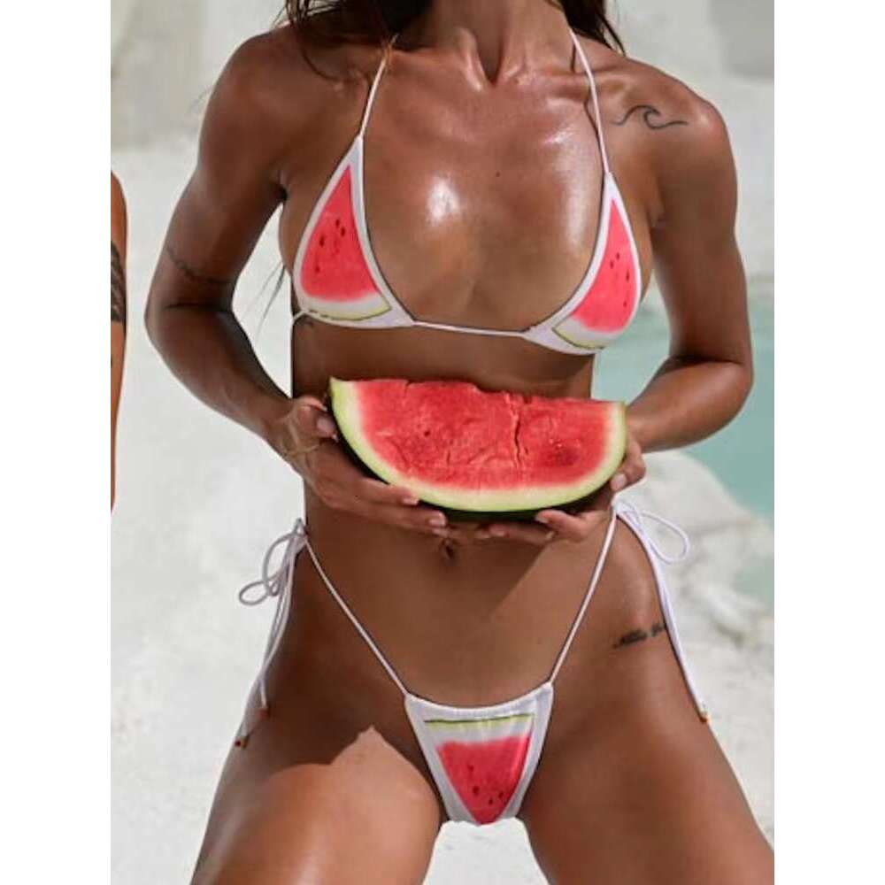 Bandage Bikini Set For Women Watermelon Print Swimwear Bathing Suit Swimsuit Sexy Two Piece Suits Beachwear 2025 Biquini