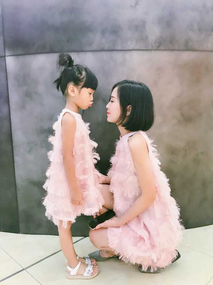 Mother Daughter Dresses Summer Sleepless Tassel Mommy and Me Dress Family Matching Clothes Family Look Mom and Daughter Dress W250207