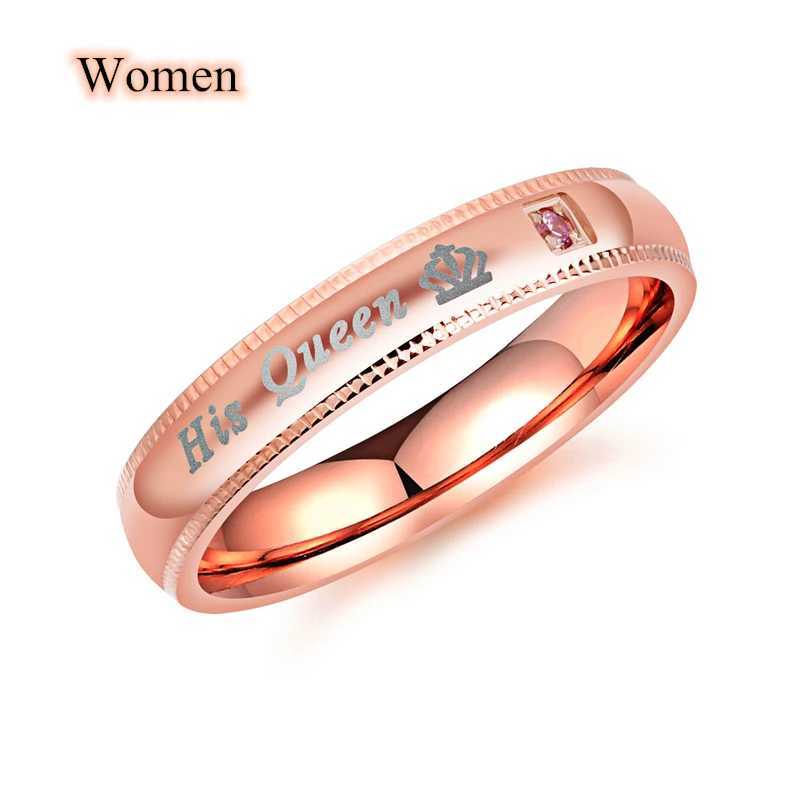 Fashion Couple Rings Her King His Queen Promise Ring Romantic Blue Zircon Crown Ring Anniversary Wedding Band Jewelry Gifts W250207
