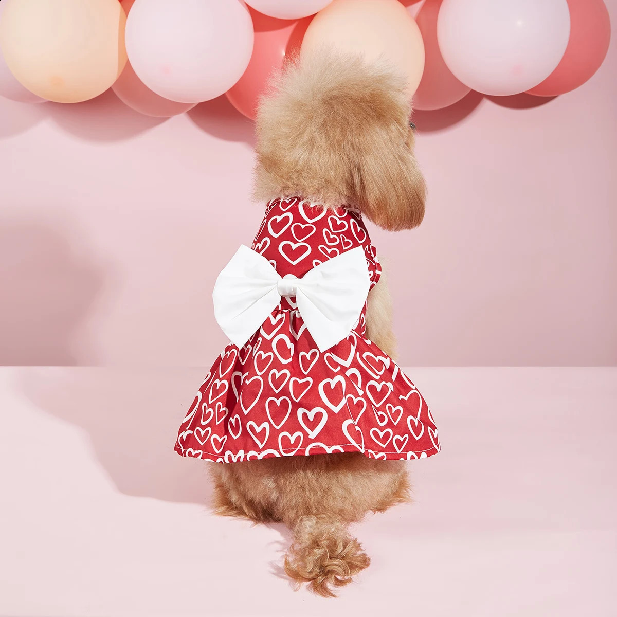 Valentines Day Pet Clothes Hearts Dog Valentines Outfit Bowknot Red Tulle Dog Dress with for Small Dogs Cat Girl 250206