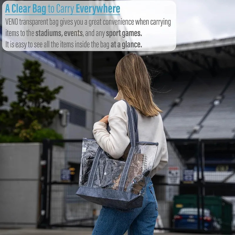 Ship from US 2 Packs Clear Tote Beach Bags for Woman wZipper Shoulder Strap Transparent Lunch Shopping Bag Travel Stadium 250228FBB