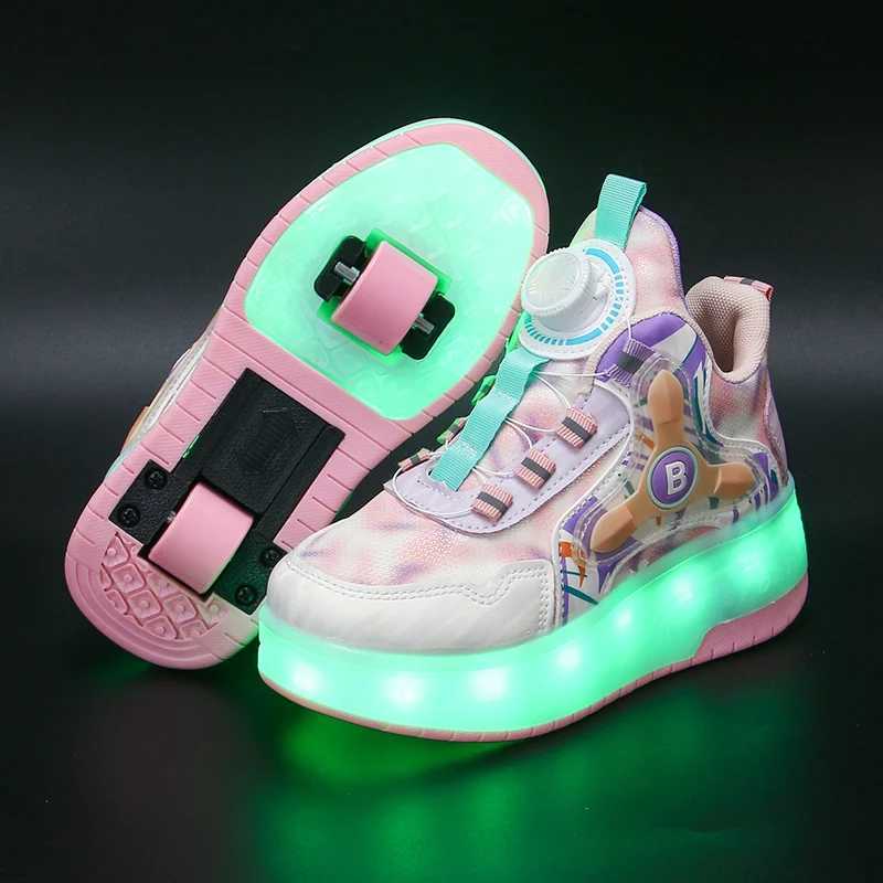 Childrens Outdoor Sports Shoes Casual Boys Two Wheeled LED Light Shoes Kids Training Roller Skating Shoes USB Charge Sneakers W250207