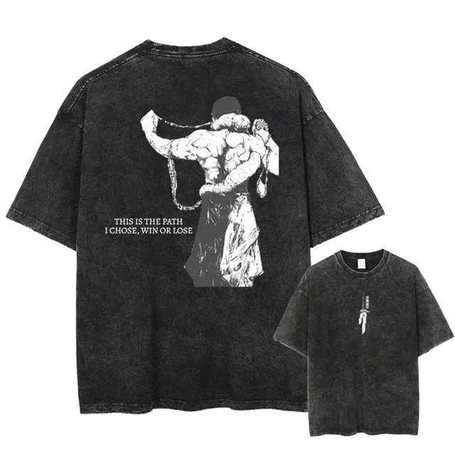 Japanese Anime Jujutsu Kaisen Print Vintage Washed Tshirt Harajuku Streetwear Graphic T-Shirt Summer Short Sleeve Cotton TshirtT250207
