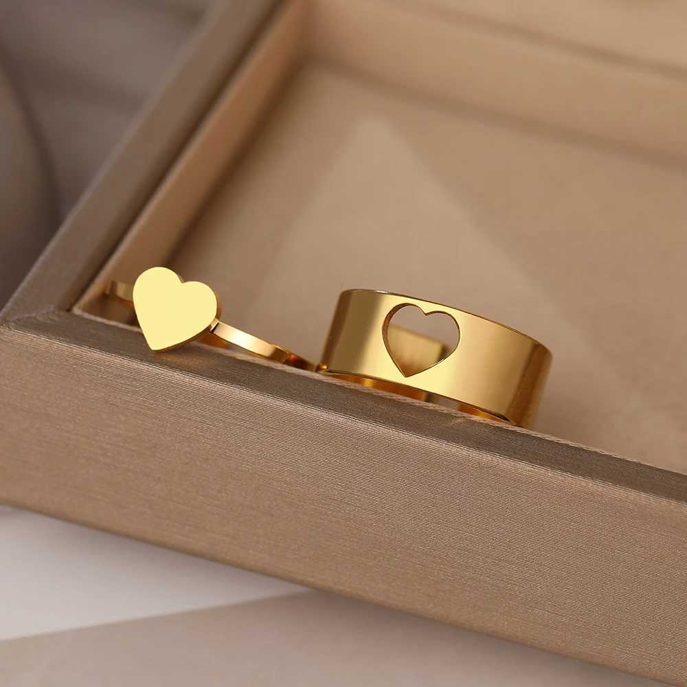 Stainless Steel Rings Trendy Romantic Heart Fashion Adjustable Couple Ring For Women Jewelry Wedding Friendship Gifts 2Pcs/set W250207