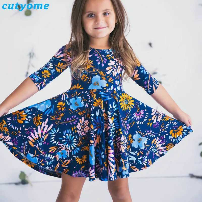 Mother Daughter Dresses Floral Print Half Sleeve Blue Dress Family Matching Outfits Mother/Mom and Daughter Dresses Clothes W250207