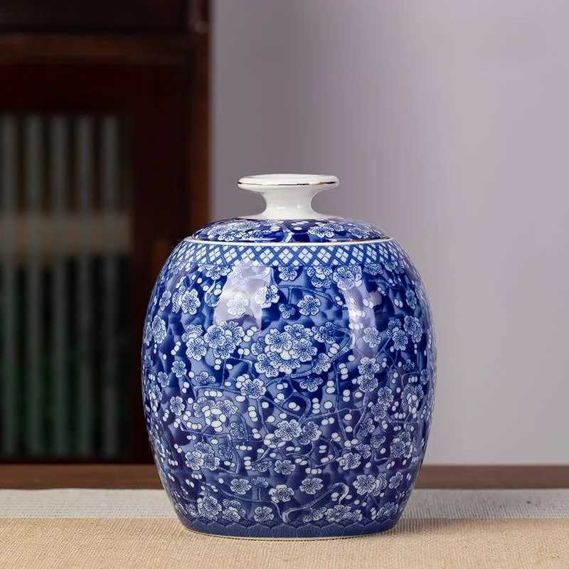 Storage Bottles Jars 1300ml Ceramic Ginger Jar Chinese Porcelain Tea Canisters Large Capacity Celadon Vase Storage Jars Home Decoration CL250207