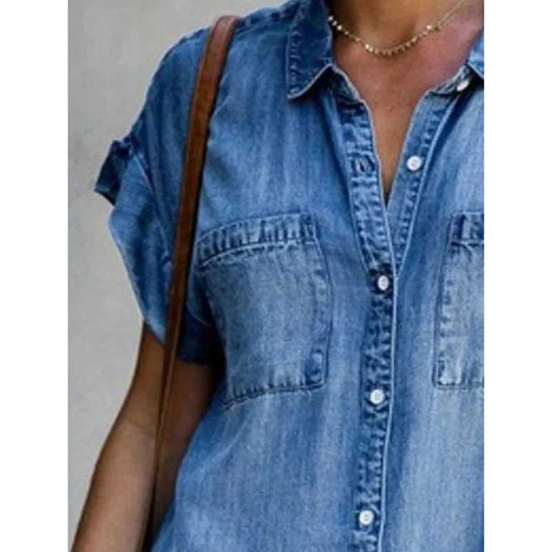 Summer New Single Breasted Denim Shirt Dress Womens Casual Loose Pocket Simple Retro Comter Fe Office Denim Short SkirtXJ2500207