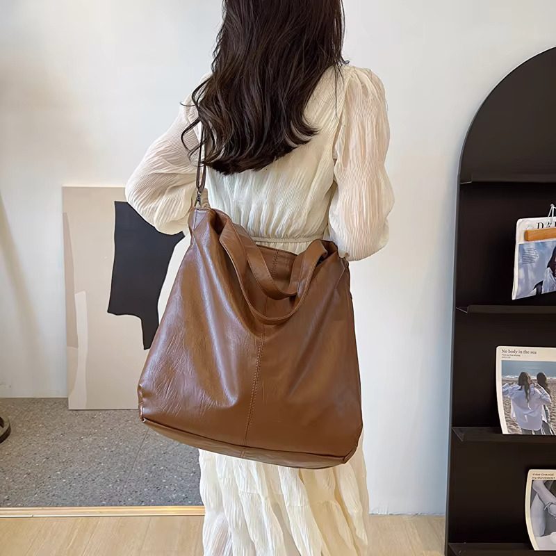 Fashion Big Leather Tote For Women Tend Females Simple Large High Capacity Retro Shoulder Side Bag Handbags PU Casual