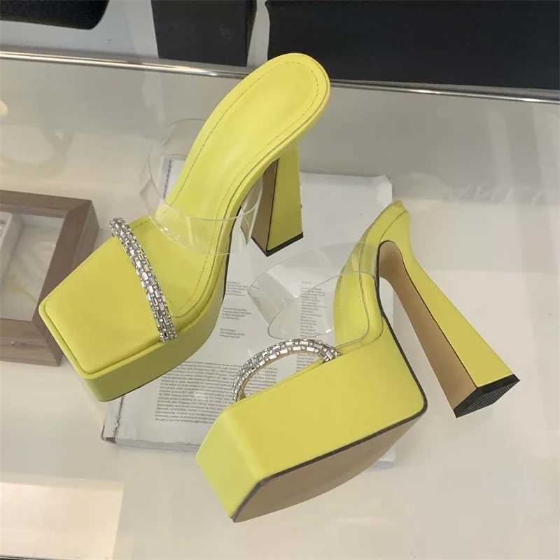 Eilyken Summer PVC Transparent Square Toe Platform Woman Slippers Fi Crystal Thick High Heels Slides ShoesXJ250207