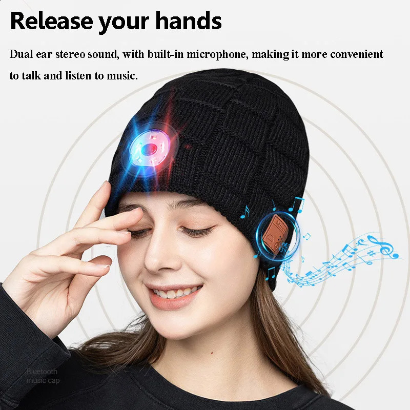 Warm Bluetooth 5.0 Headphones Outdoor LED Light Music Hat with MIC for Handsfree Easy to Disassemble Washable Birthday Gifts 250120