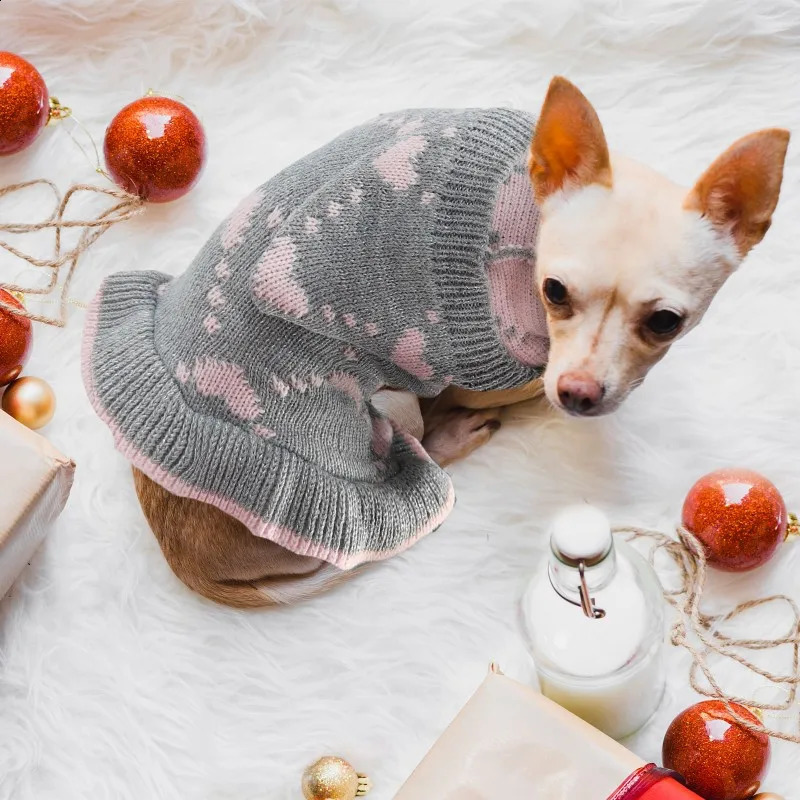 Dog Sweater Dress Dog Clothes Love Print Pet Pullover Knitted Warm Dog Winter Coat Chihuahua Yorkie Poodle Bichon Costume 250206