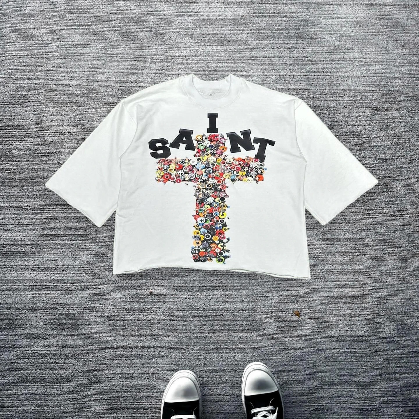 Streetwear Men Women Harajuku Vintage Cross Graphic Print Oversized T Shirt Goth Casual Cotton Drop Sleeve Short Sleeve Tops 250207