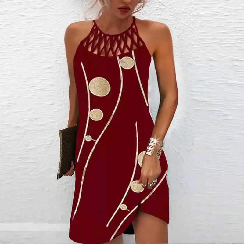 2024 Summer Wind Positioning Printing Mesh Belt Sveless Casual DressXJ2500207