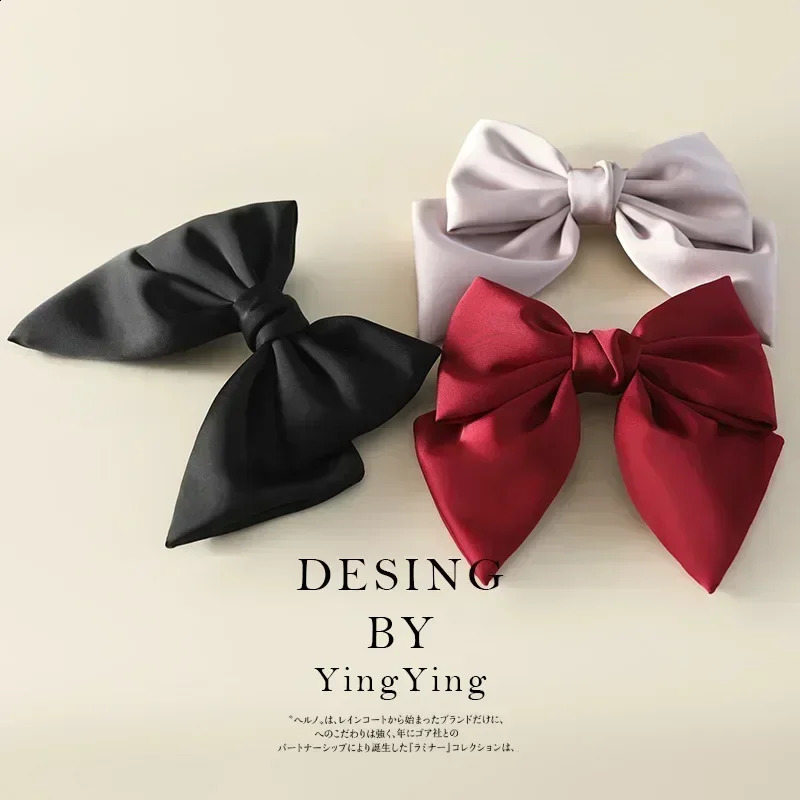 Ins Fashion Black Satin Bow Hair Clips for Women Elegant Solid Color Ponytail Spring Hair Clip Girls Hair Accessories Headwear 250120