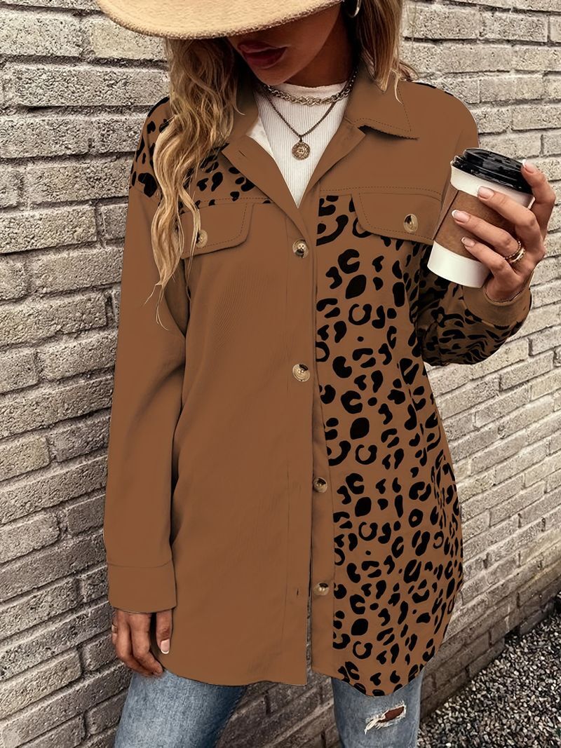 Women's Clothing Autumn And Winter New Leopard Print Single Breasted Mid Length Jacket Shirt Coat