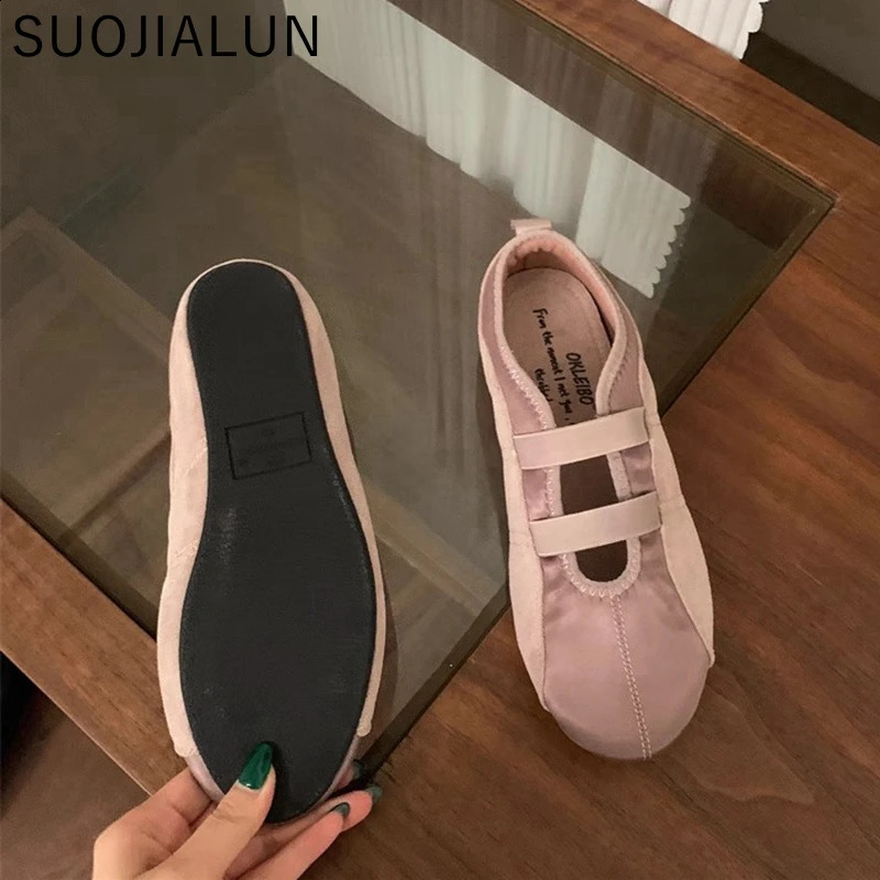 SUOJIALUN Autumn Round Toe Women Flat Shoes Shallow Slip On Ladies Casual Mary Jane Shoes Soft Dress Ballerinas 250328