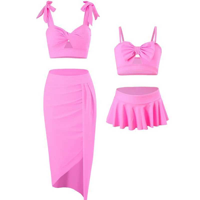 2024 Family Matching Swimsuit Summer Bikini Mother Daughter Bow Swimwear Mom Baby Girls Clothing Set 3PCS Moms Swimsuit Skirt W250207