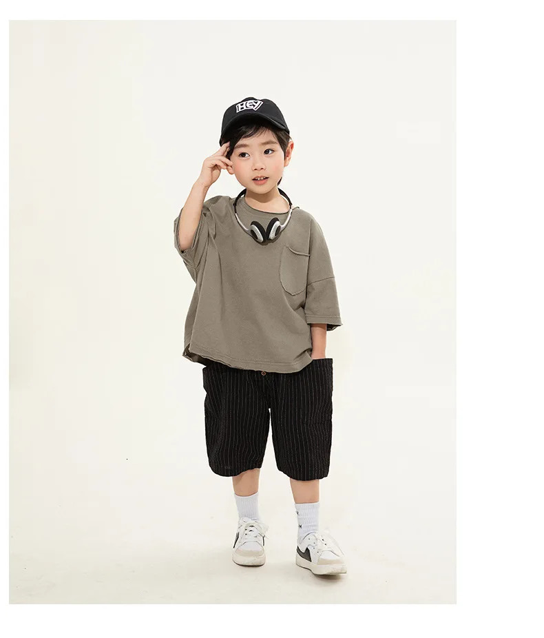 T-shirt Childrens Clothing Boys Short Sleeved Summer Korean Burr Edge Solid Color Half Sleeve Tops Round Collar 250207