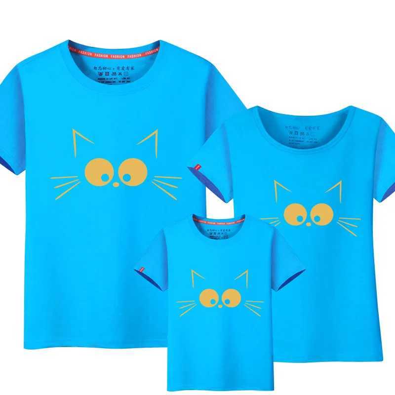 2023 Family Matching Outfits T-shirt Cartoon Cat Clothing Summer Daddy Mommy and Daughter Son baby T Shirt Family Look Clothing W250207