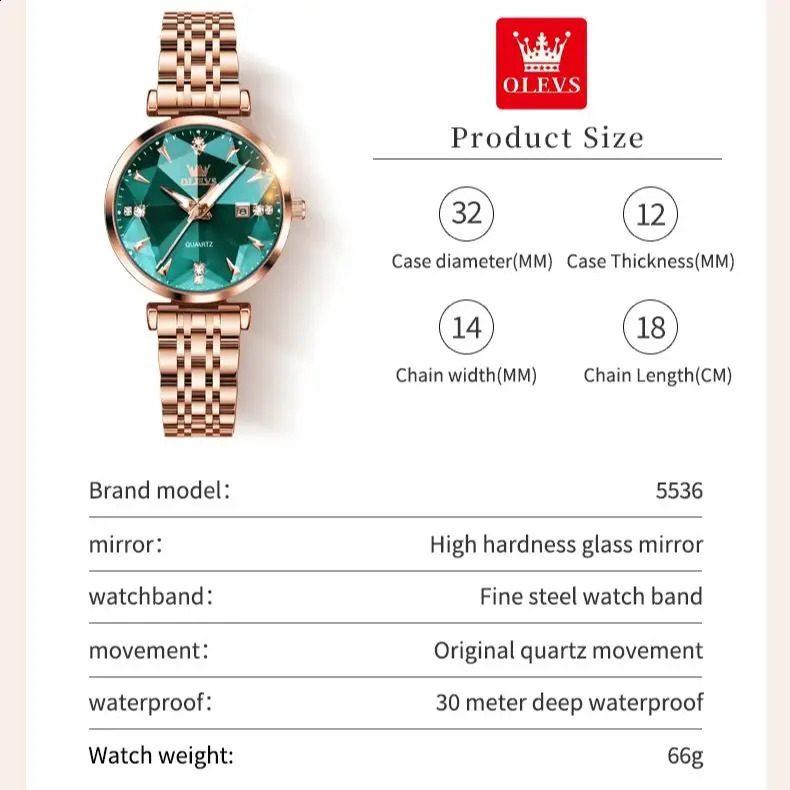 OLEVS 5536 Womens Watch High Quality Elegant Jewelry Waterproof Quartz Watch Rose Gold Womens Watch Reloj Mujer 250121