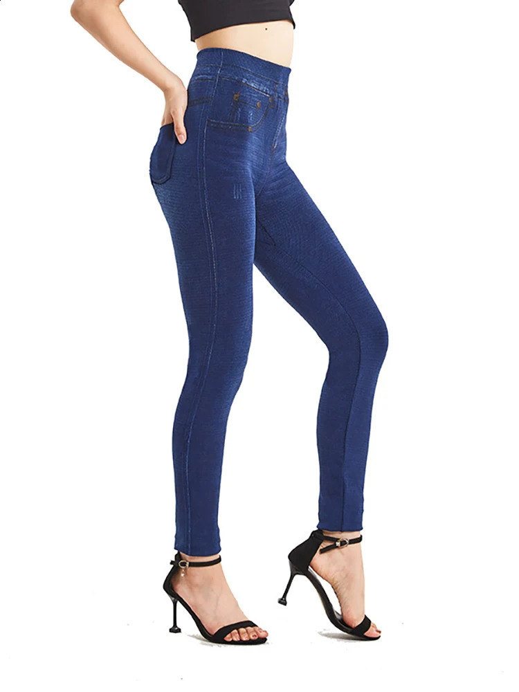 VISNXGI Stretchy Solid Color Plus Size Jeggings Fashion False Jeans Women Tight Seamless Pocket Leggings Soft Pencil Pants 250206