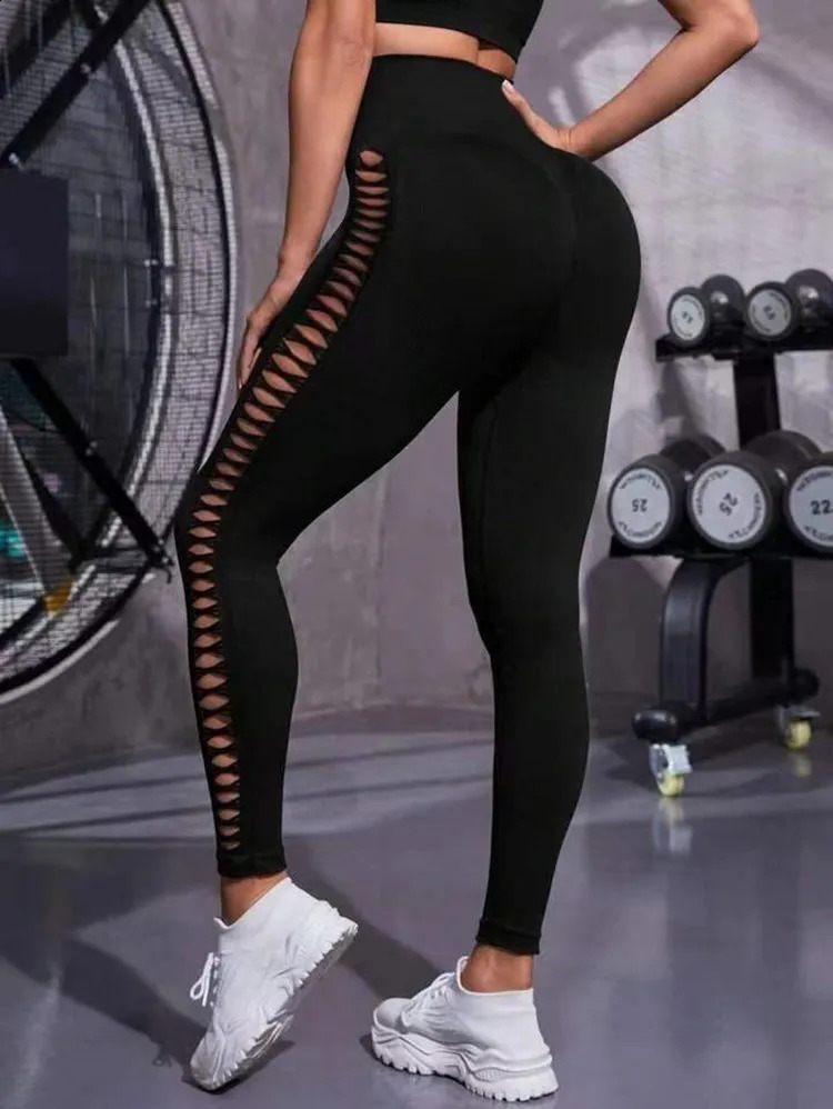 Sexy Hollow Black Seamless Leggings Women Fitness Leggings Gym Yoga Pants High Waist Yoga Pants Sports Female Clothing 250207