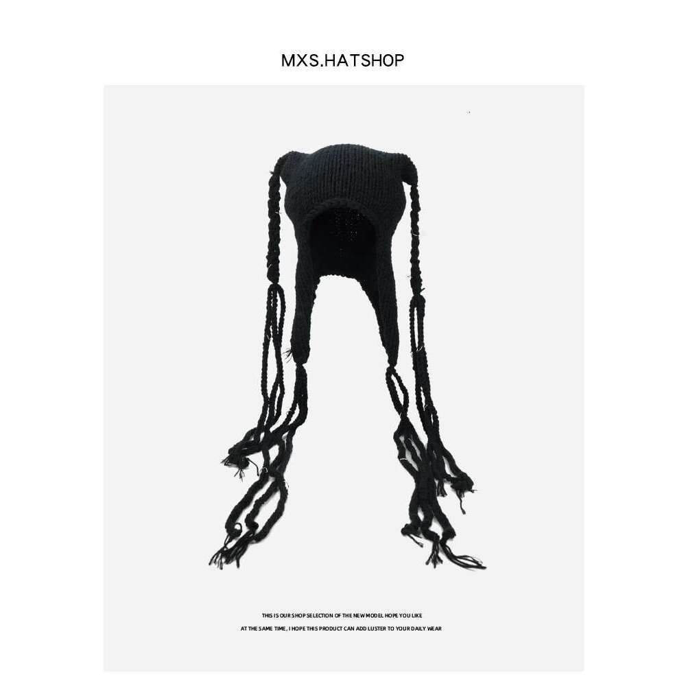 Dark wool female personality niche hip-hop Fried Dough Twists braid knitting cold warm Lei Feng hat winter