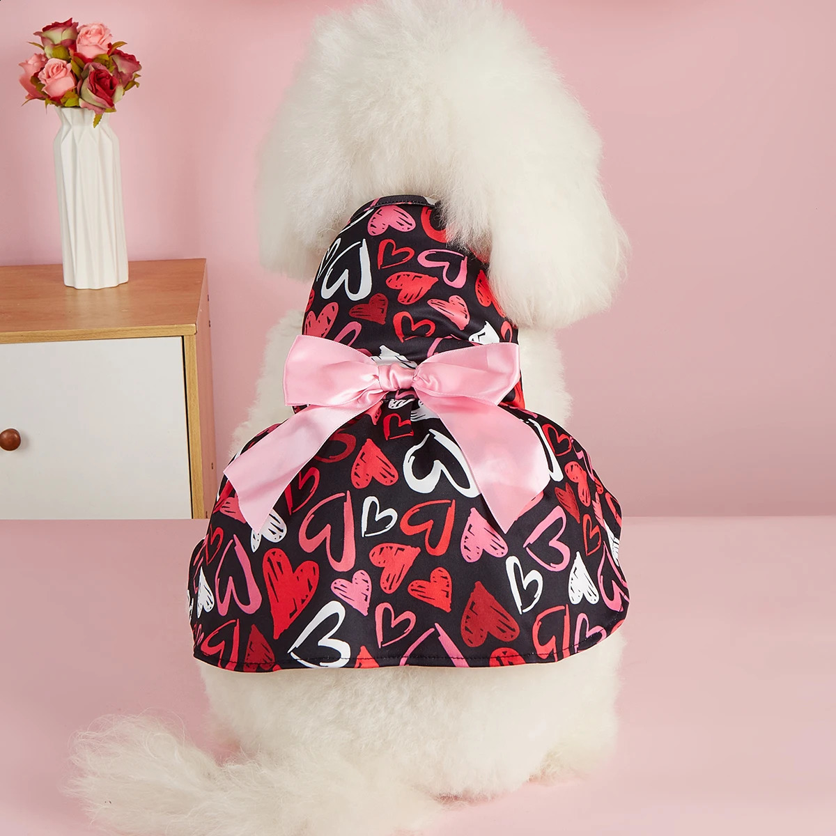 Dog Hearted Print Dress Spring Dog Clothes for Small Dogs Girl Valentines Puppy Princess Tutu Cute Dog Tulle Dresses Pet Party C 250206