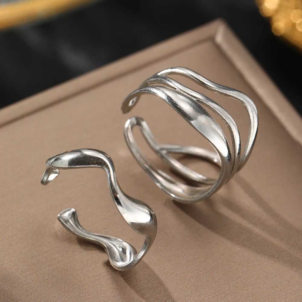 Stainless Steel Ring Asymmetric Cutout Design Exquisite Couple Rings For Women Jewelry Adjustable Gift for friends to each other W250207