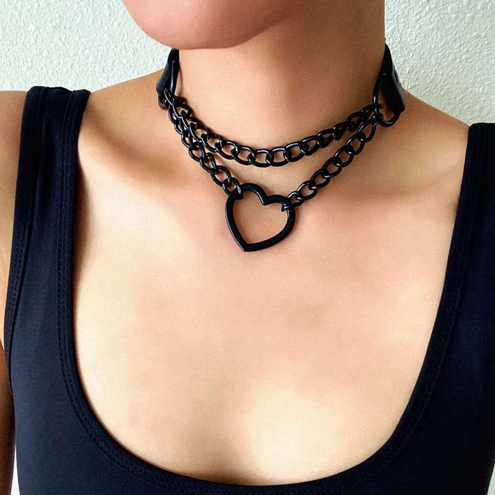 Vintage Heart Necklace Choker With Chain Goth Collar For Girls Grunge Punk Cute Kawaii Egirl Chocker Haruku Accessories