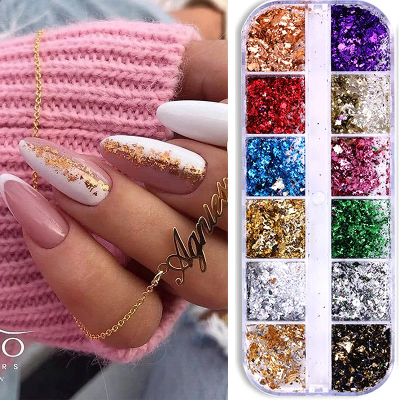 1 Box Silver Irregular Aluminum Foil Colorful Paper Nail Art Sticker 3D Glitter DIY Manicure UV Gel Polish Decoration Tools 250115