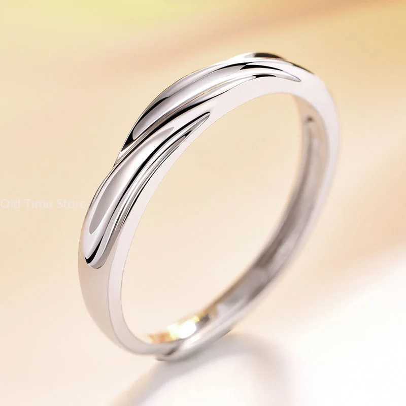 Simple Fashion Couple Rings Set Silver Color Opening Adjustable Finger Light Luxury Jewelry For Women Men Anniversary Gift W250207